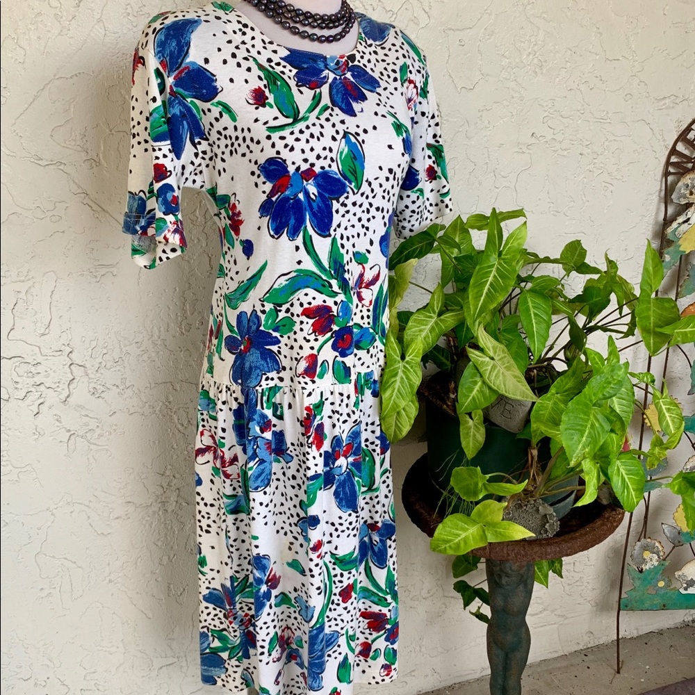 VTG 80s Irises Soft Cotton/Poly Knit Dress